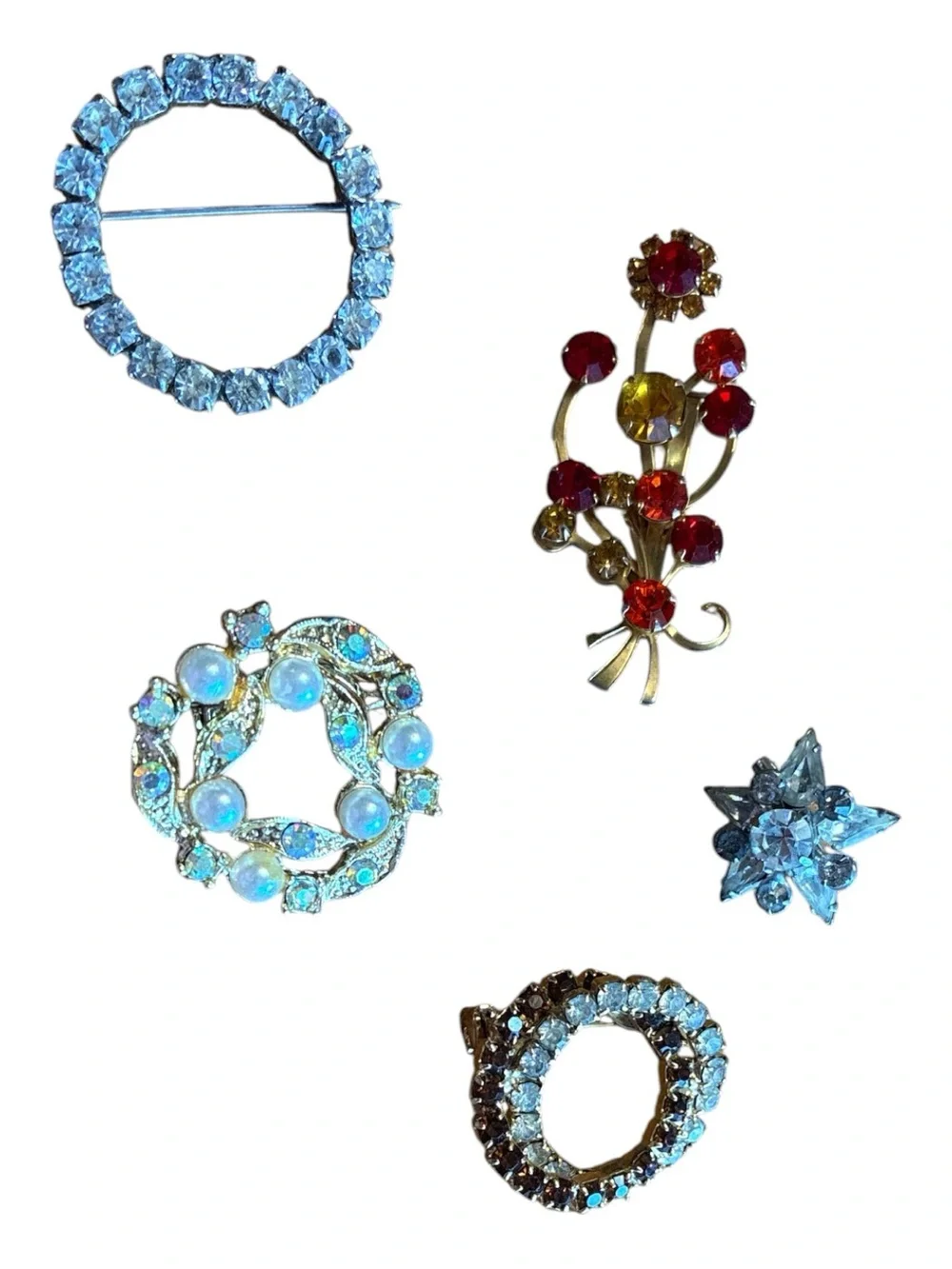 Assorted Women's Rhinestone and Crystal Brooch Bundle ~ 5 Brooches